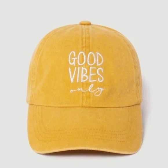 Yellow Vintage Washed Good Vibes Only Women's Baseball Cap Casual Hat - Picture 1 of 2
